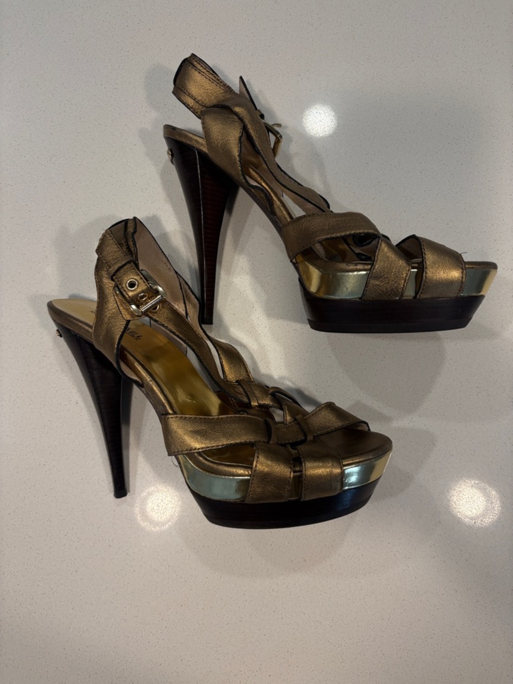 Michael Kors Bronze Metallic Platform High Heel Sandals